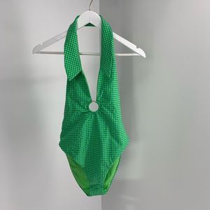 New WEWOREWHAT green one piece swimsuit plaid sz  L womens